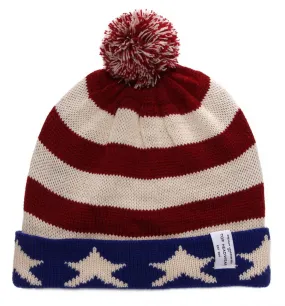 TopHeadwear USA Flag Cuffed Knitted w/ pom Beanie