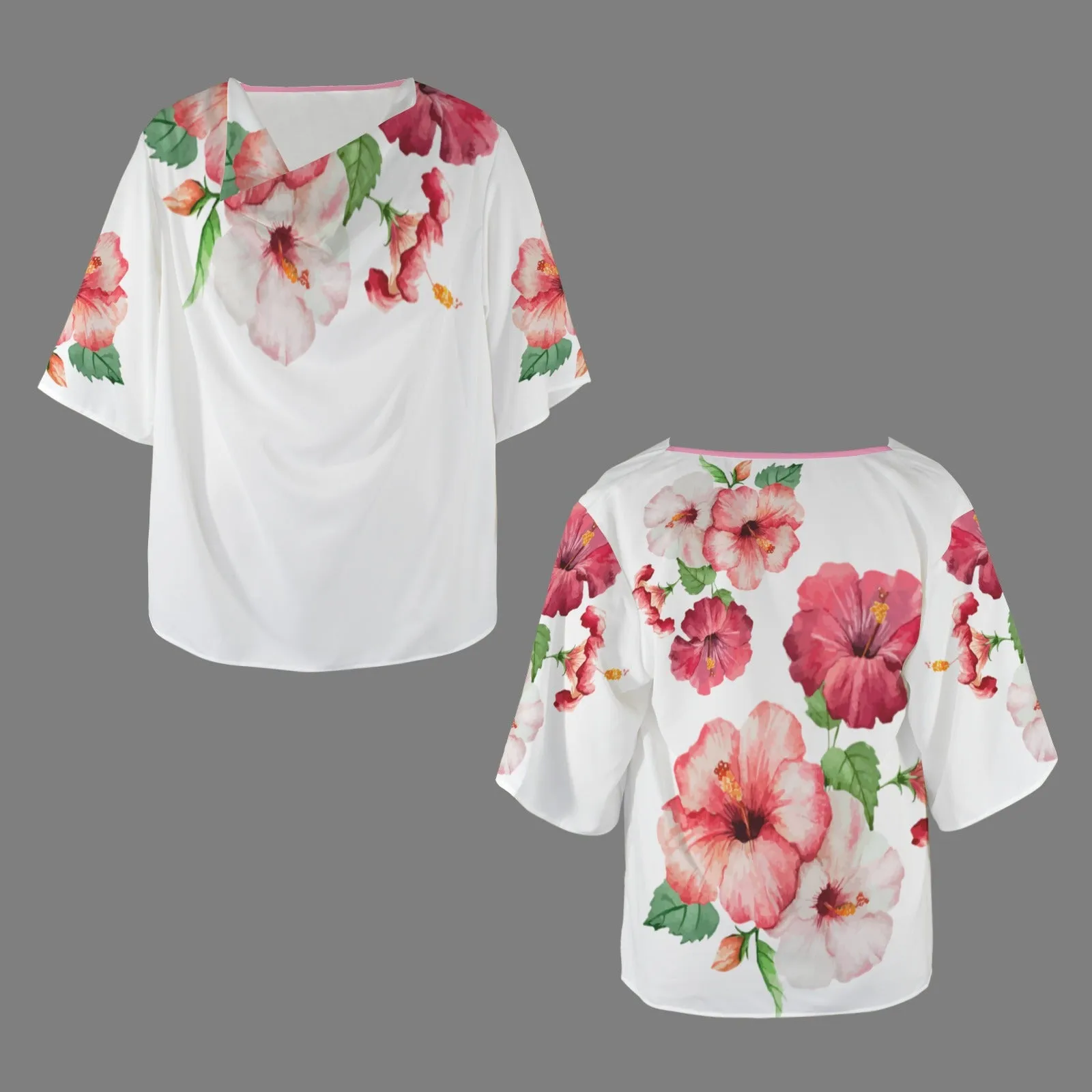 TRP Floral Print 03 Designer Draped Neck Flare Sleeve Blouse