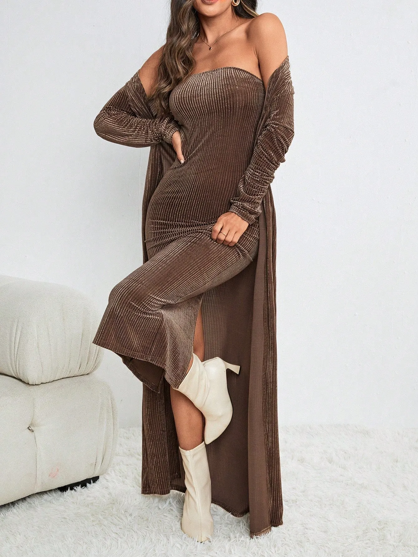 Tube Bodycon Dress With Cardigan