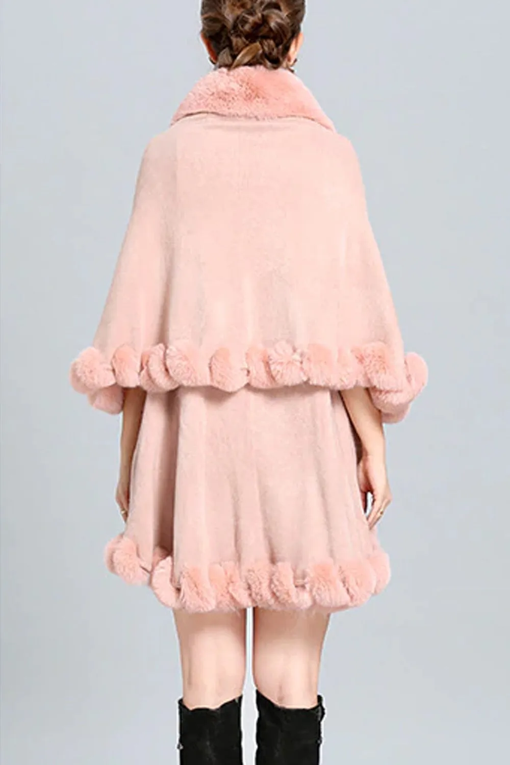 Ultra Soft Faux Fur Double Layer Poncho Cape