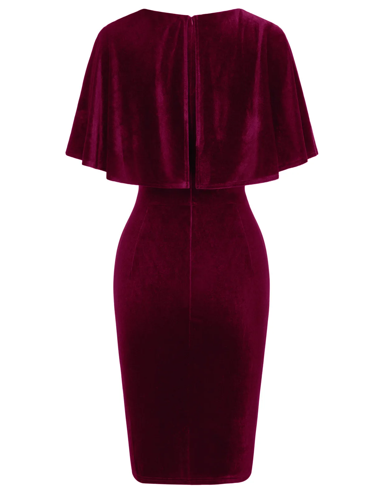 Vintage Fans Look of Vintage Velvet Dress Cape Sleeve V-Neck Ruched Bodycon Dress