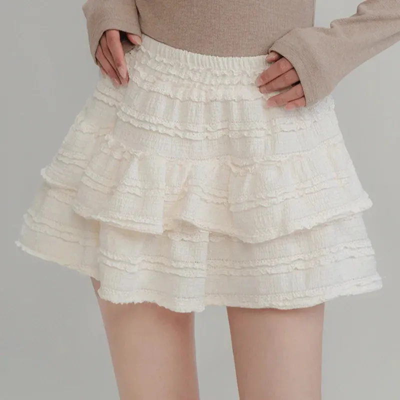 White Lace Sweet Patchwork Layered Skirt