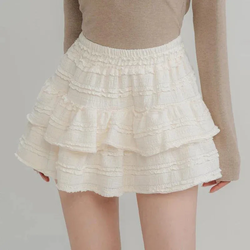 White Lace Sweet Patchwork Layered Skirt