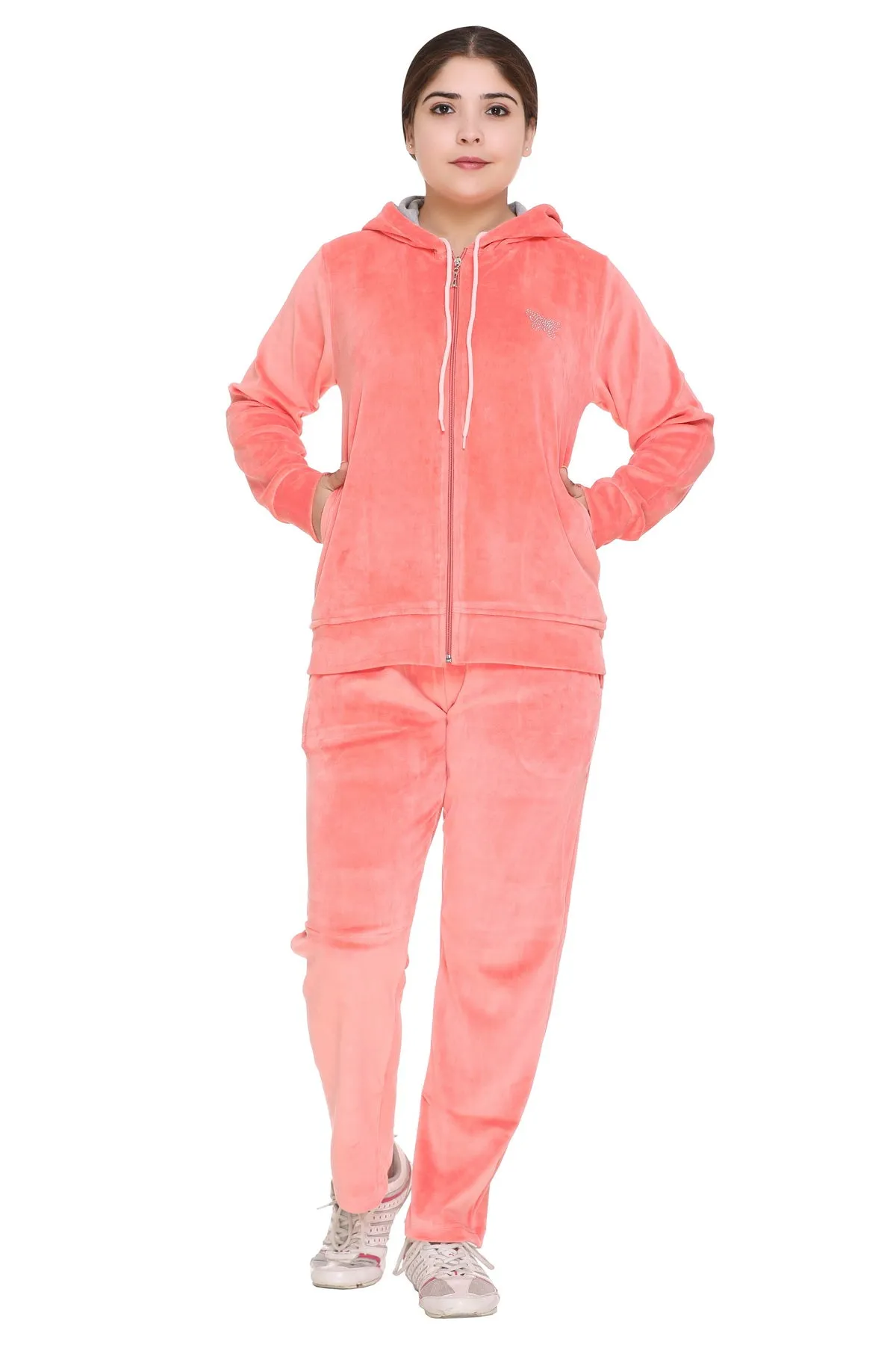 Winter Cotton Velvet Tracksuit For Women - Blush Pink