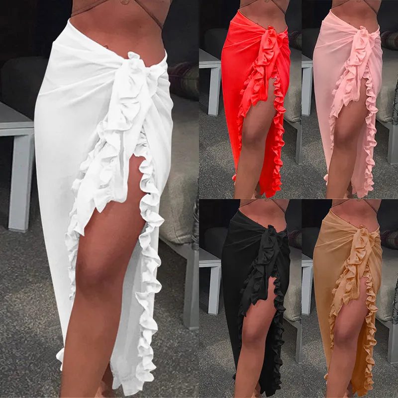 Women Sexy Beach Chiffon Ruffles Bikini Cover up Skirt