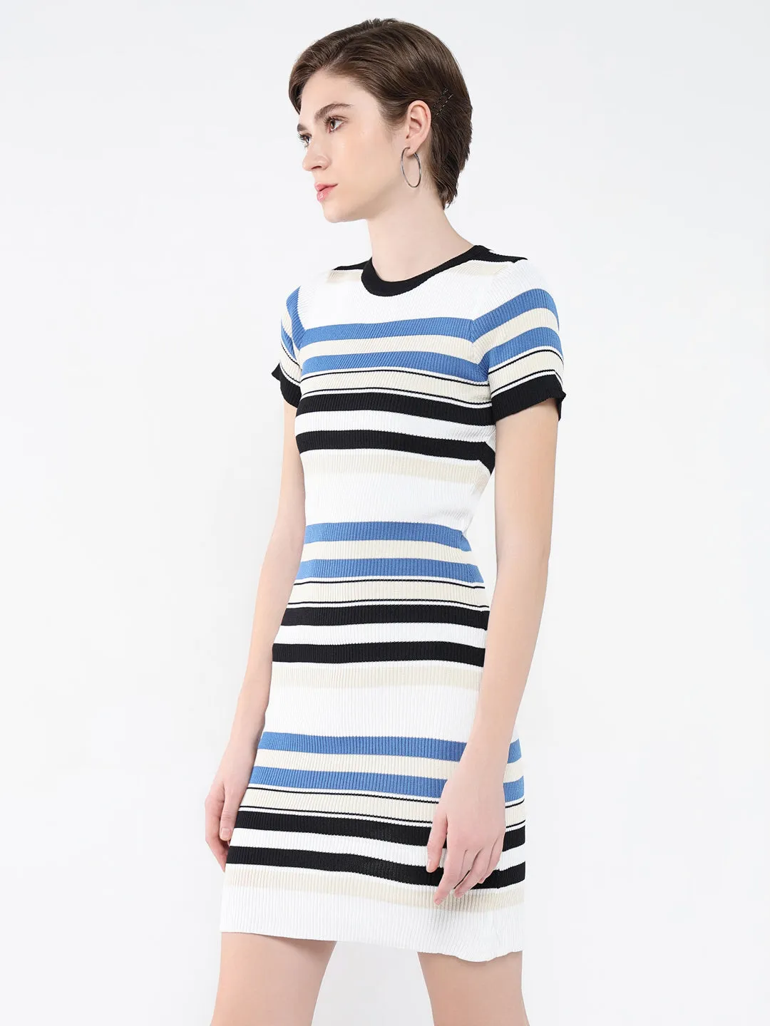 Women Striped OffWhite Bodycon Dress