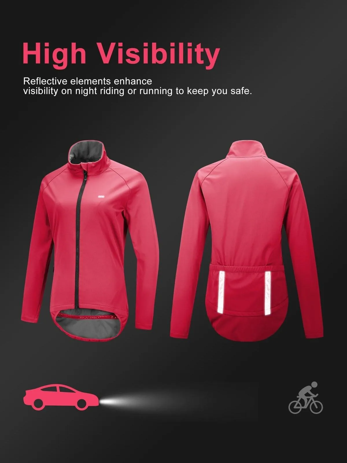 Women's Cycling Jacket Long Sleeve Thermal Waterproof MTB Bike Workout Running Jacket Windproof Reflective