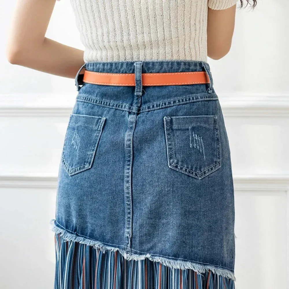 Womens Layered Look Denim Skirt