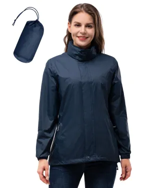 Women's Packable Rain Jacket with Hideaway Hood and 4 Pockets: 0.64 lbs 5000mm W/P 5000 Level Breathable