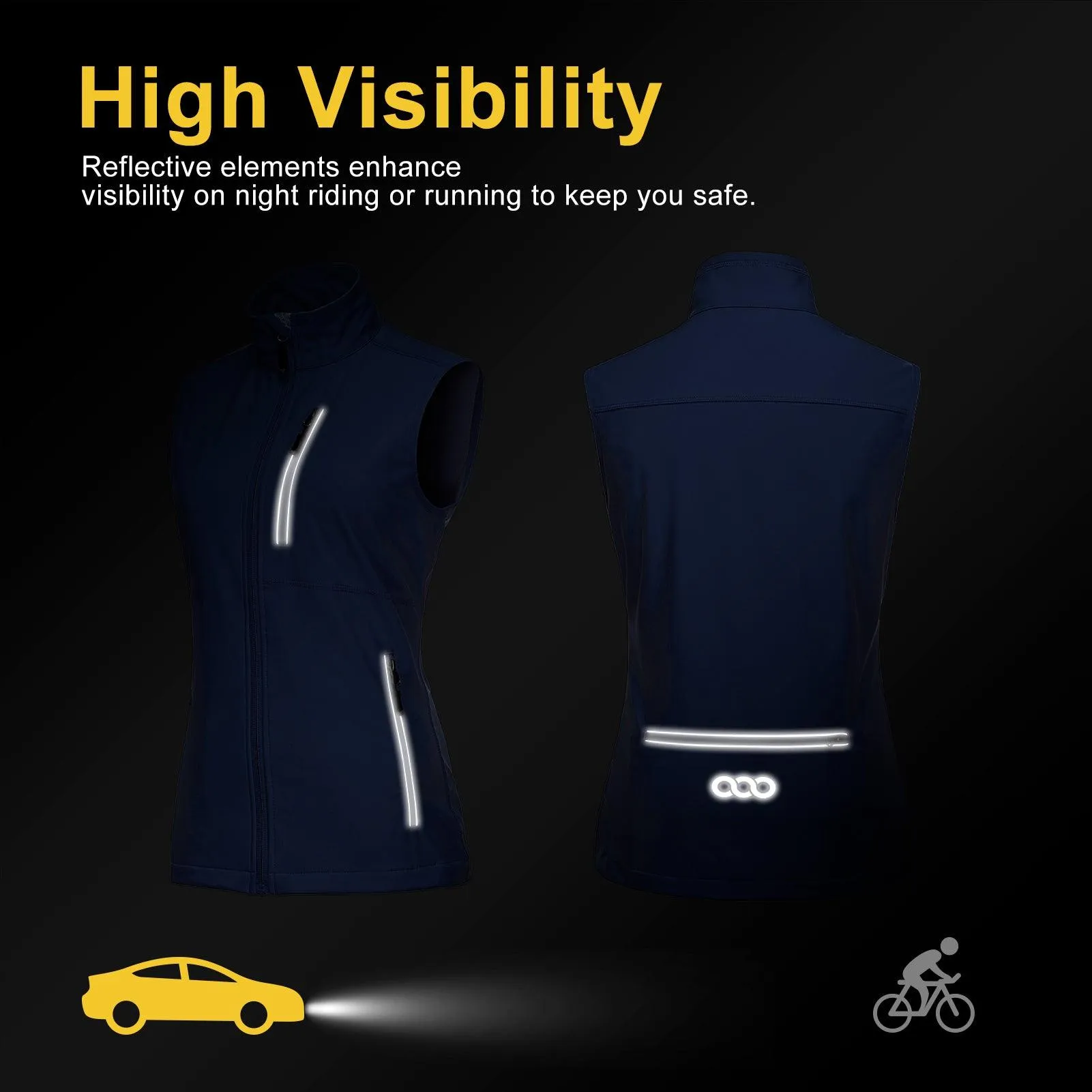 Women's Windproof Vest Outerwear with 6 Pockets and Reoflective Design: 0.77lbs 10000mm W/P index 10000 Level Breathable