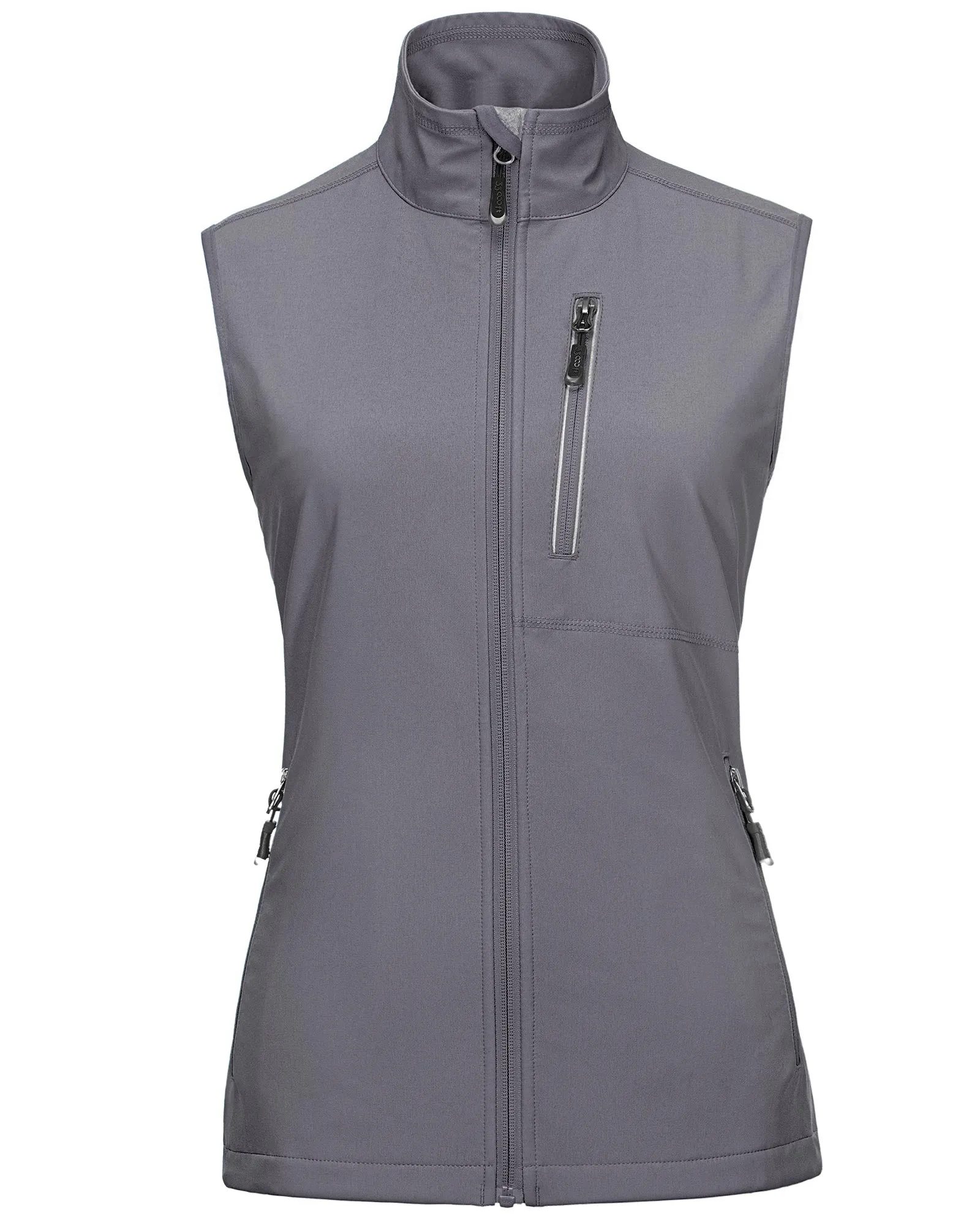 Women's Windproof Vest Outerwear with 6 Pockets and Reoflective Design: 0.77lbs 10000mm W/P index 10000 Level Breathable