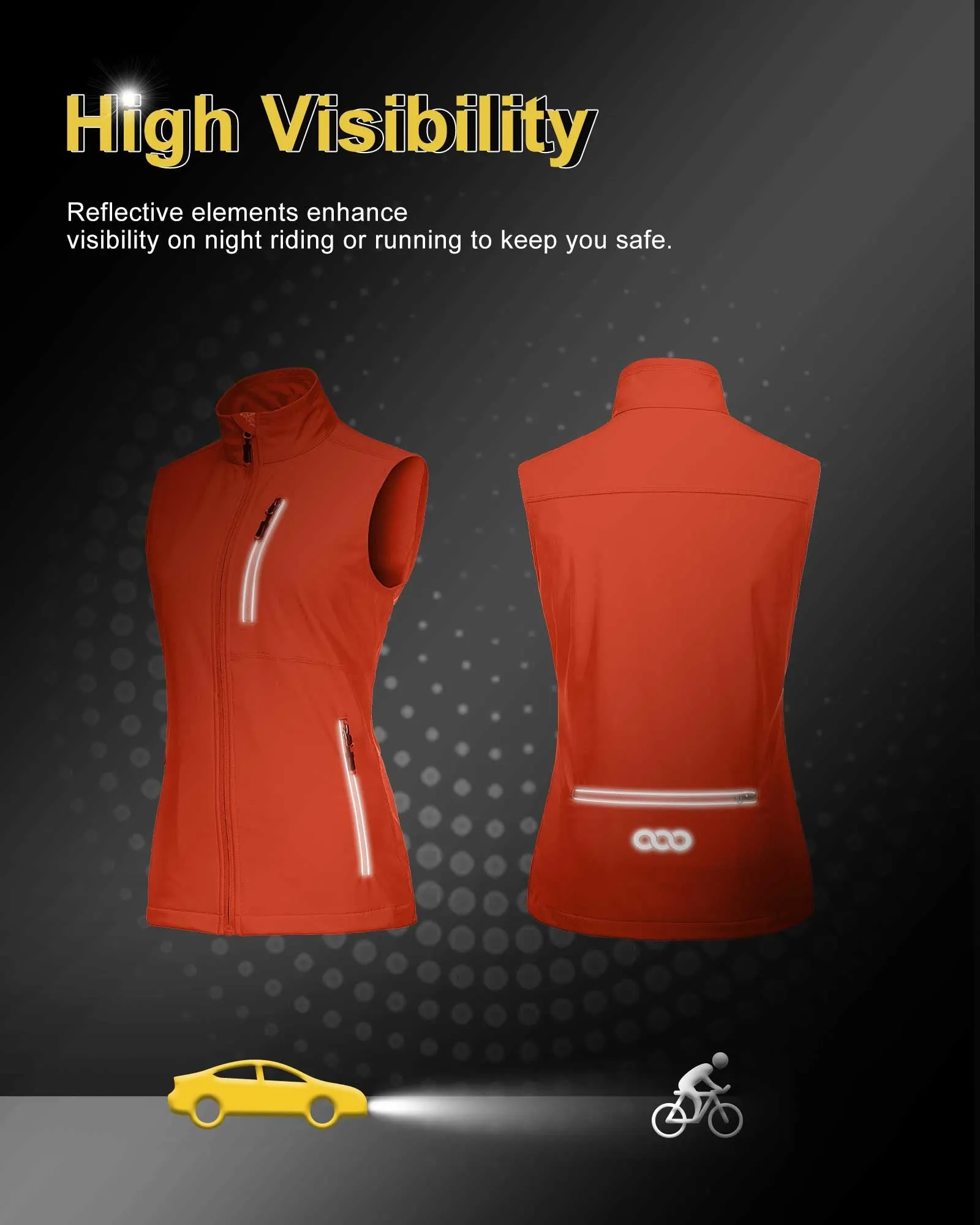 Women's Windproof Vest Outerwear with 6 Pockets and Reoflective Design: 0.77lbs 10000mm W/P index 10000 Level Breathable