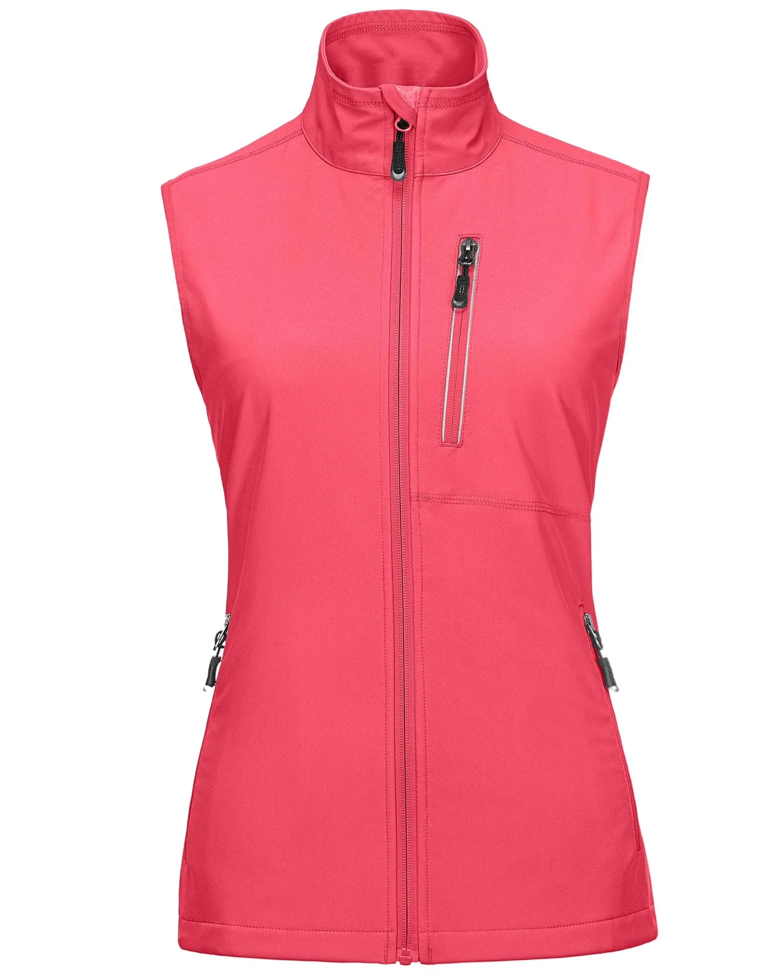 Women's Windproof Vest Outerwear with 6 Pockets and Reoflective Design: 0.77lbs 10000mm W/P index 10000 Level Breathable