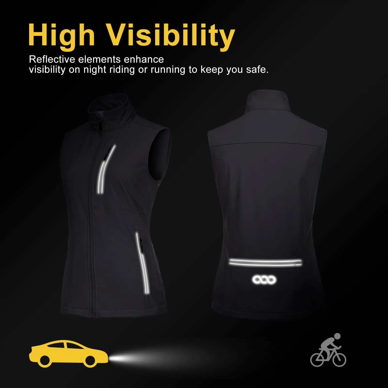 Women's Windproof Vest Outerwear with 6 Pockets and Reoflective Design: 0.77lbs 10000mm W/P index 10000 Level Breathable