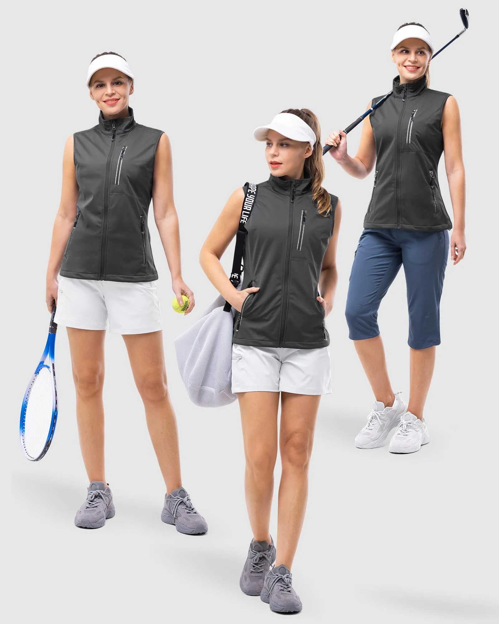 Women's Windproof Vest Outerwear with 6 Pockets and Reoflective Design: 0.77lbs 10000mm W/P index 10000 Level Breathable