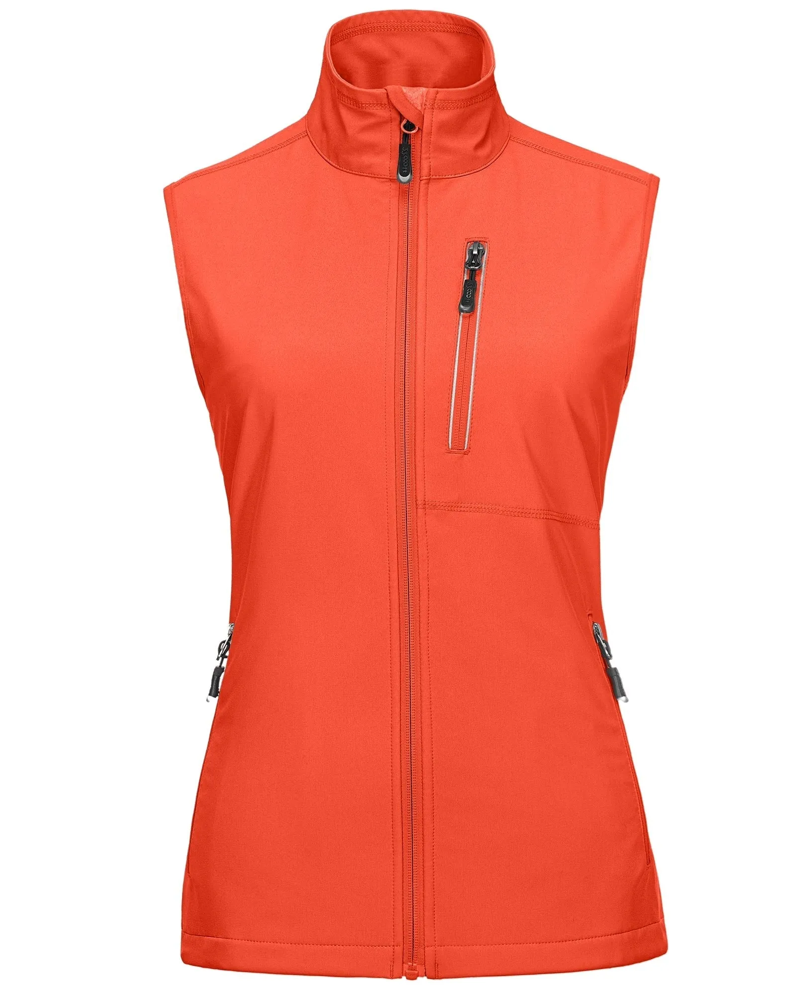 Women's Windproof Vest Outerwear with 6 Pockets and Reoflective Design: 0.77lbs 10000mm W/P index 10000 Level Breathable