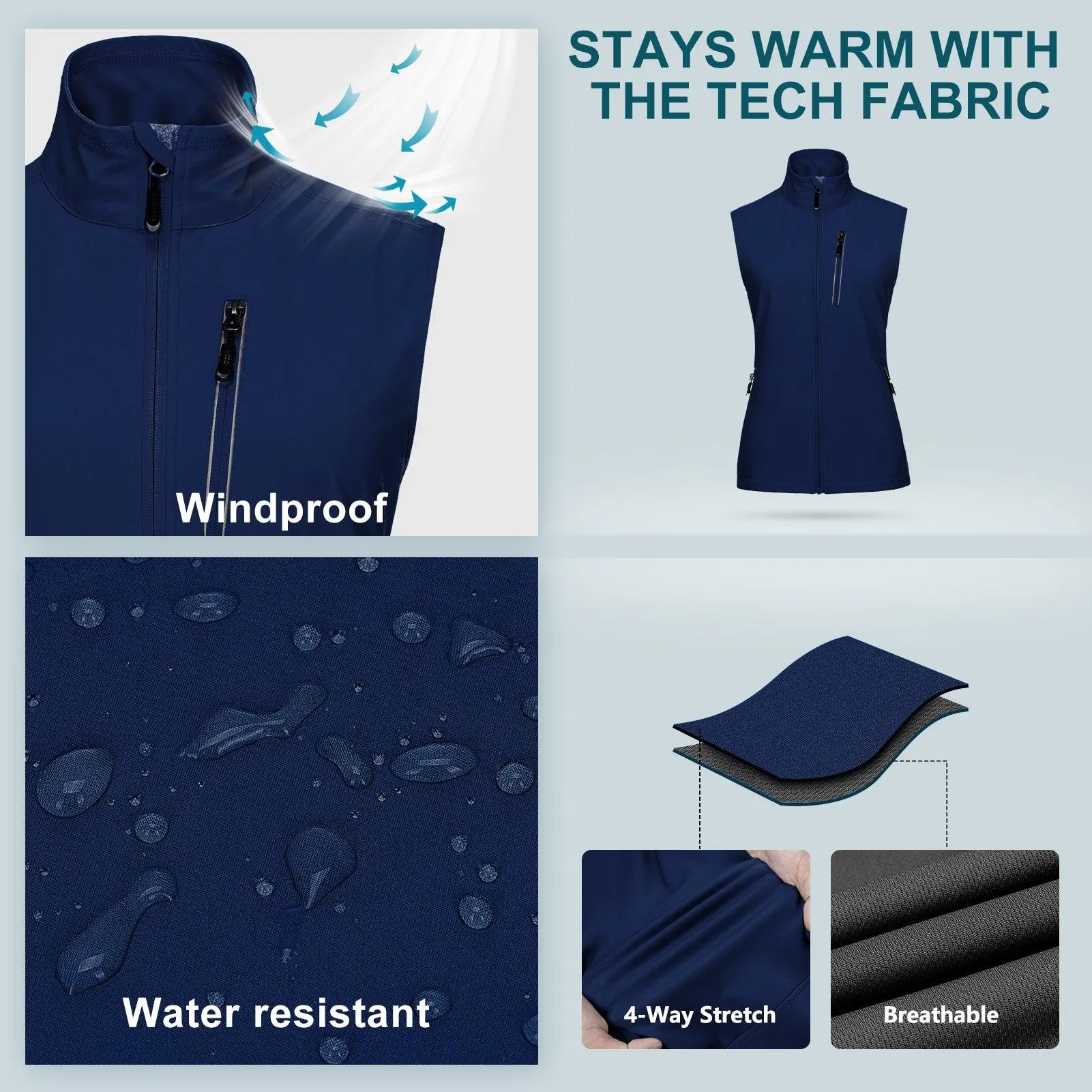 Women's Windproof Vest Outerwear with 6 Pockets and Reoflective Design: 0.77lbs 10000mm W/P index 10000 Level Breathable