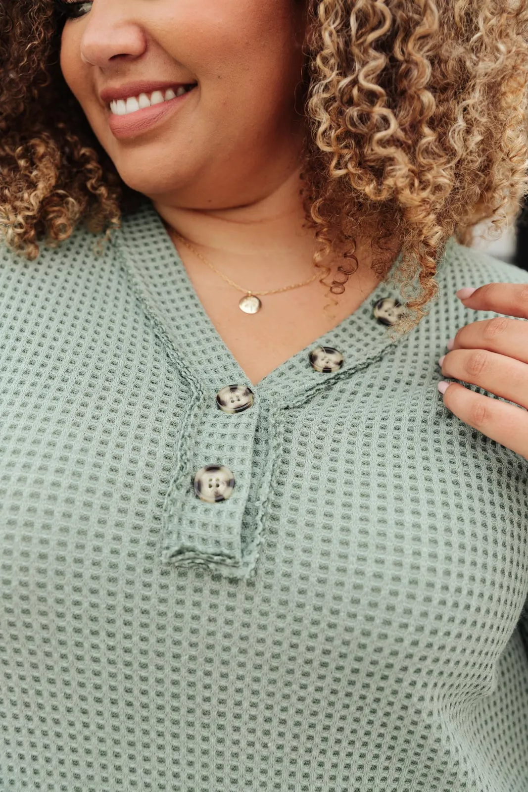 Wonderfully Waffled Top in Sage