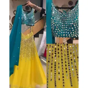 Yellow Lehenga Choli in Georgette with Mirror and Embroidery Work